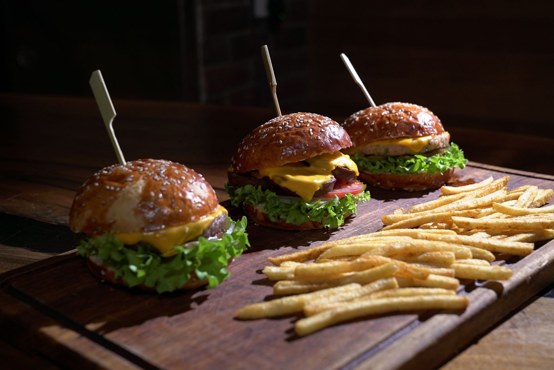 Burger and fries served at a restaurant