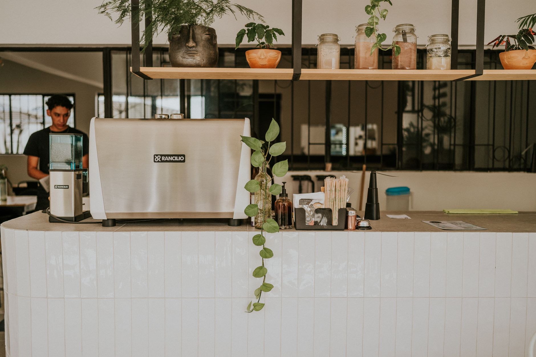 Latte on a coffee shop counter