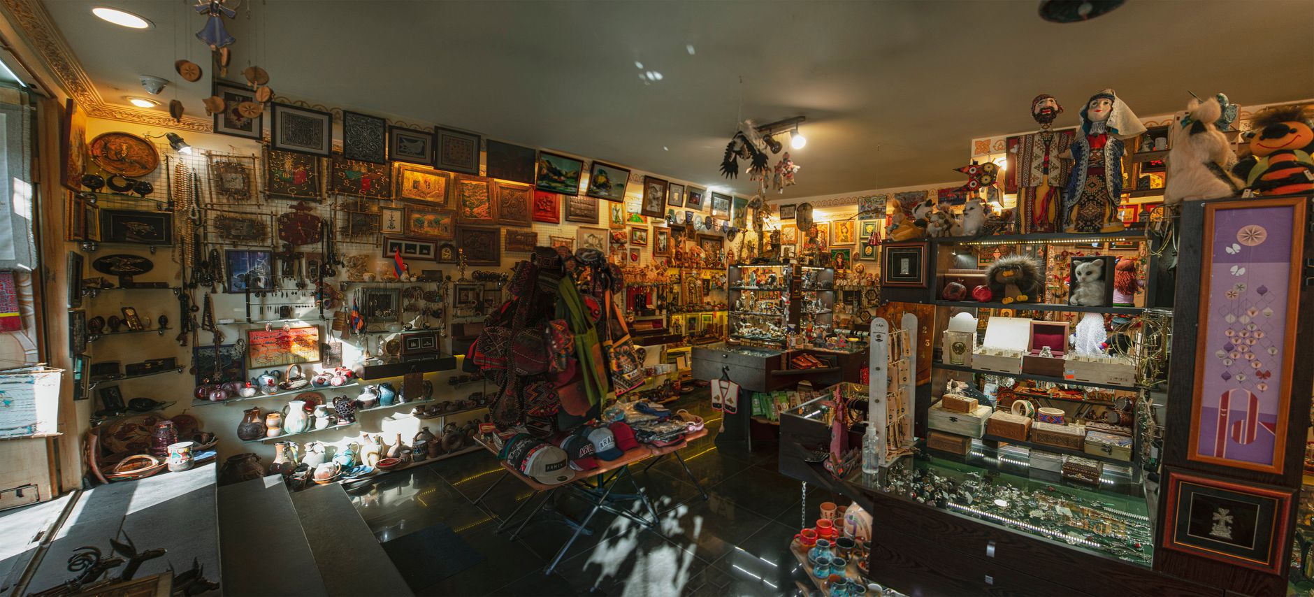 Shelves of gifts in a small shop
