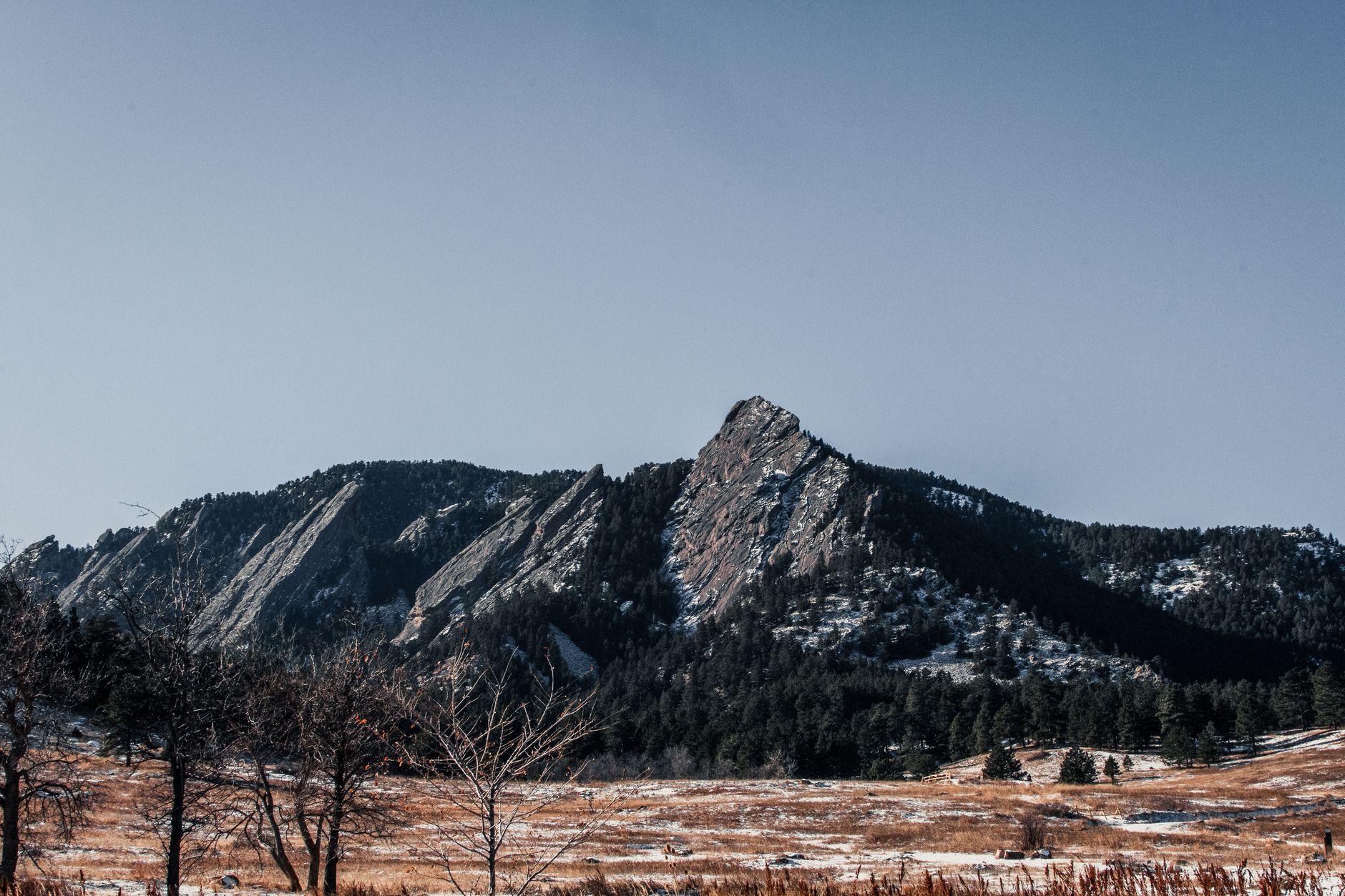 Snow-dusted Flatirons above Boulder, Colorado
