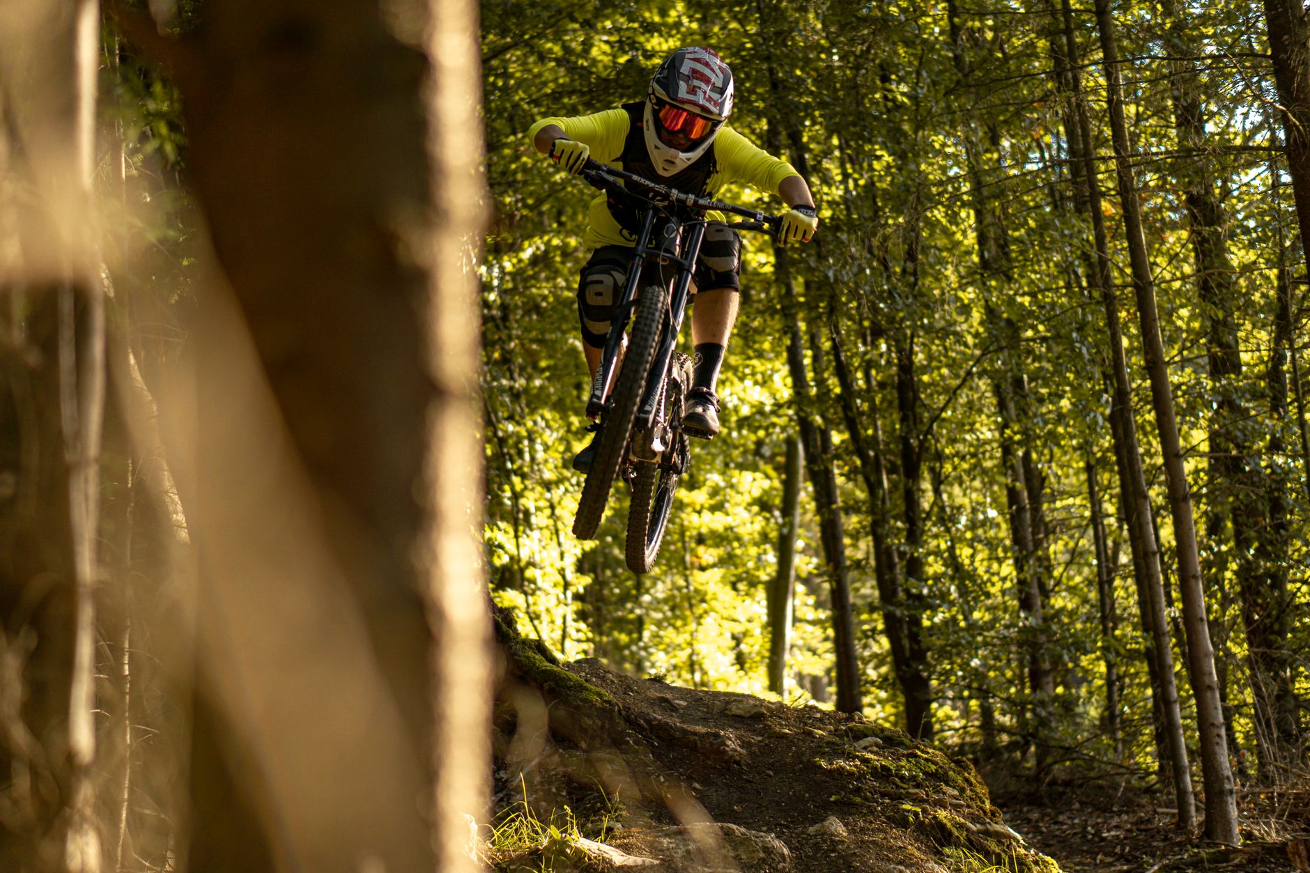 Mountain biker on a forest trail near Boulder