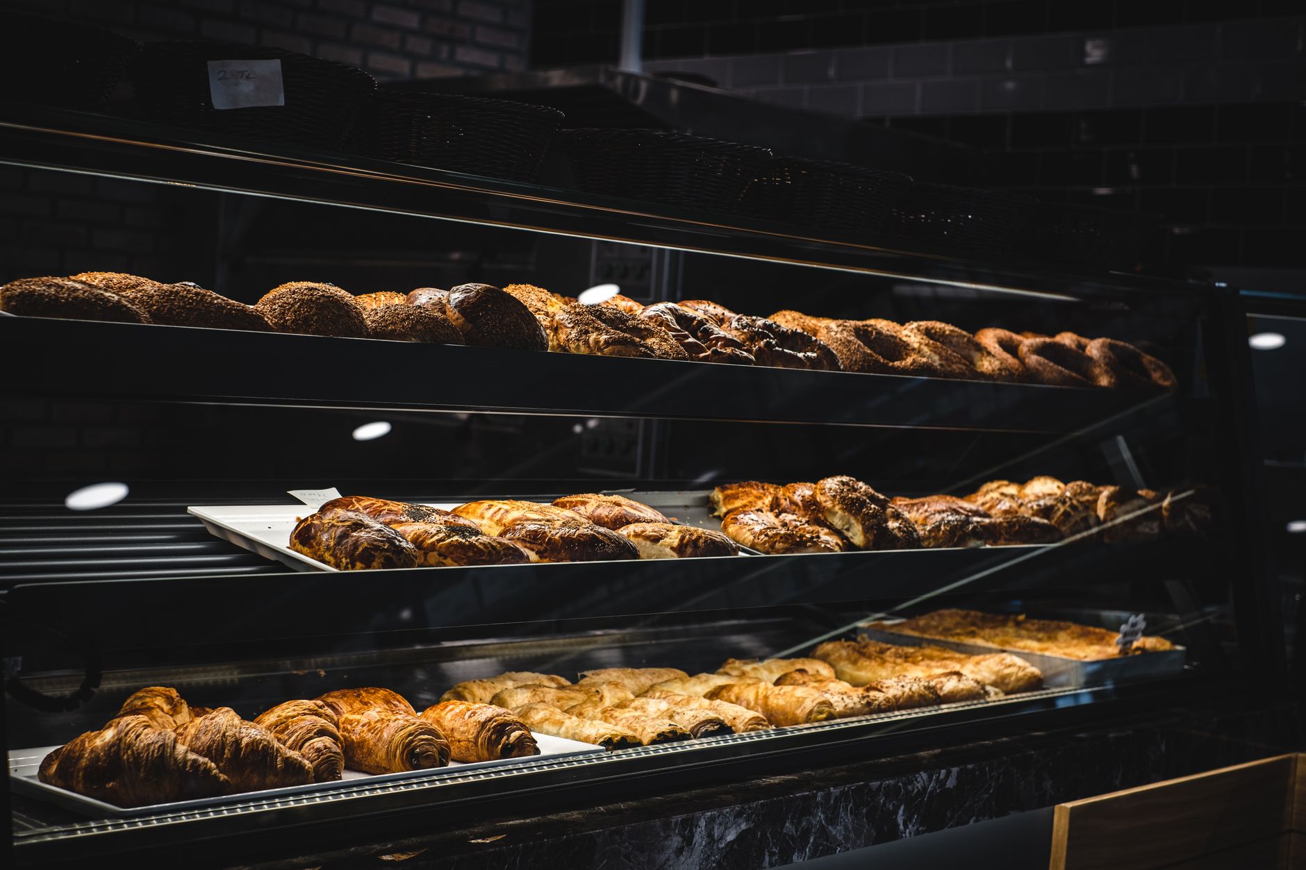 Fresh bread and pastries at a bakery