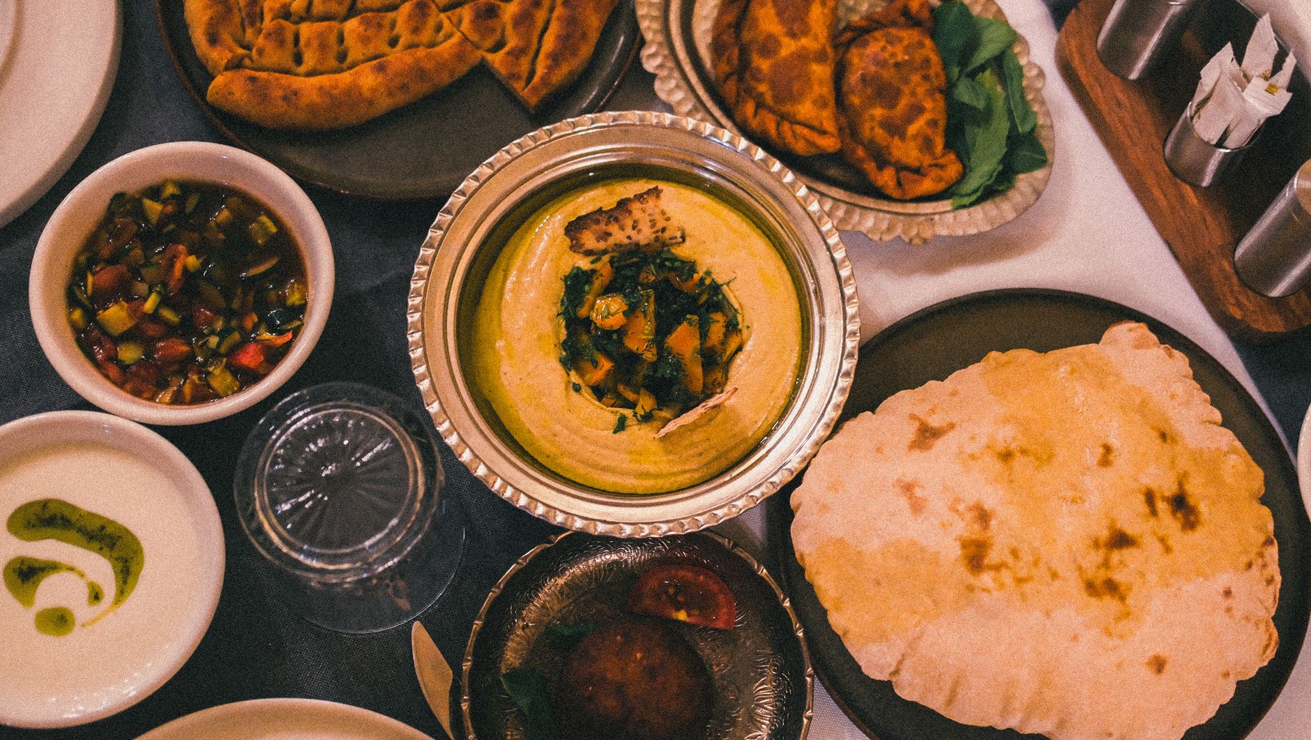 Mezze spread with hummus and flatbread