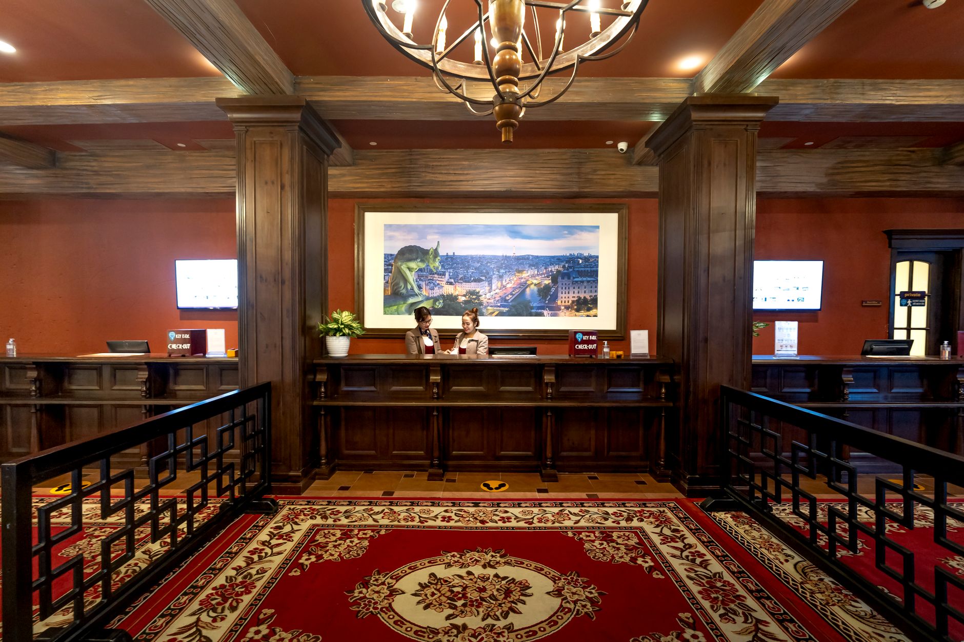 Hotel reception desk with classic wooden design
