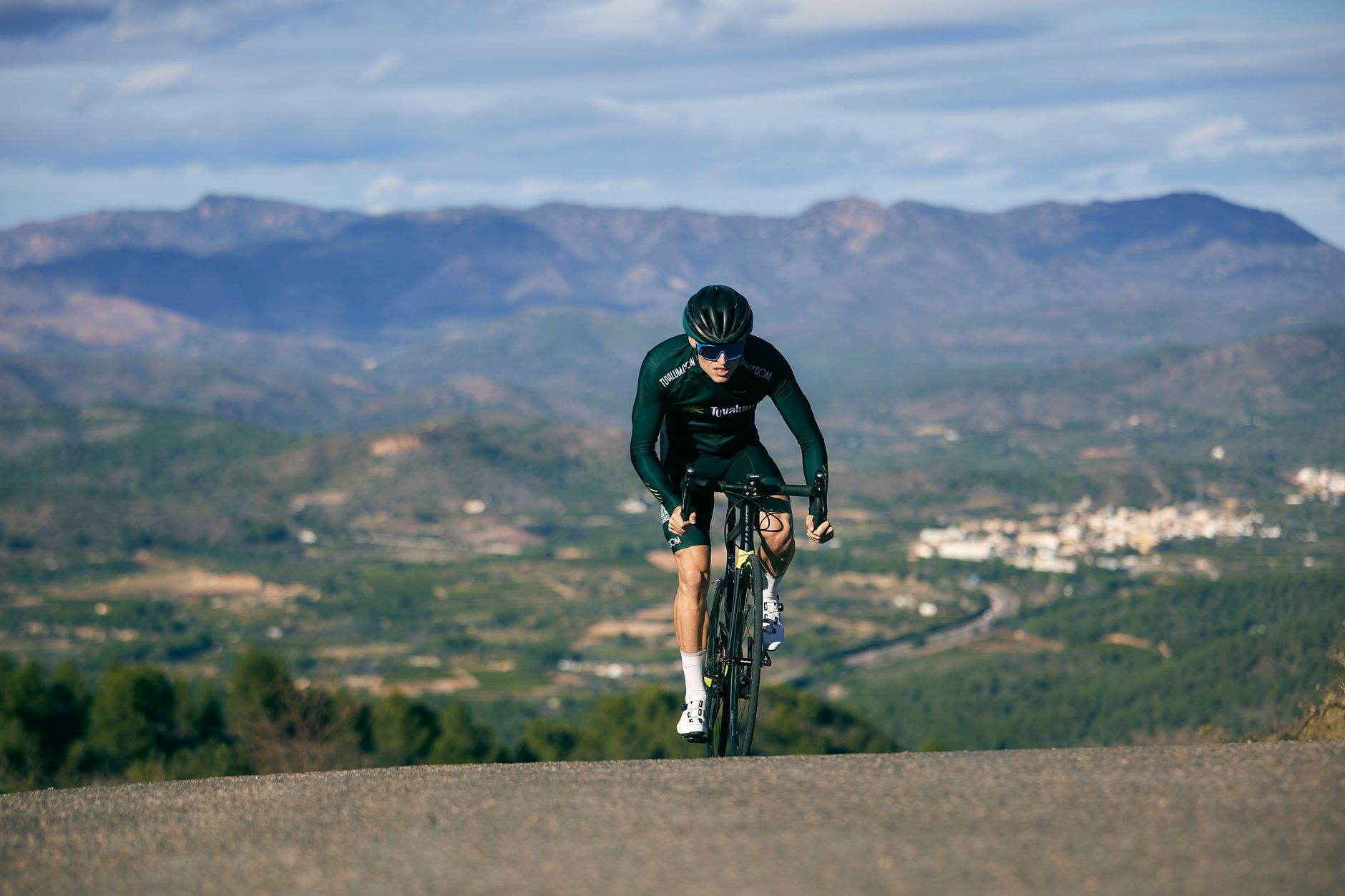 Cyclist climbing a mountain road