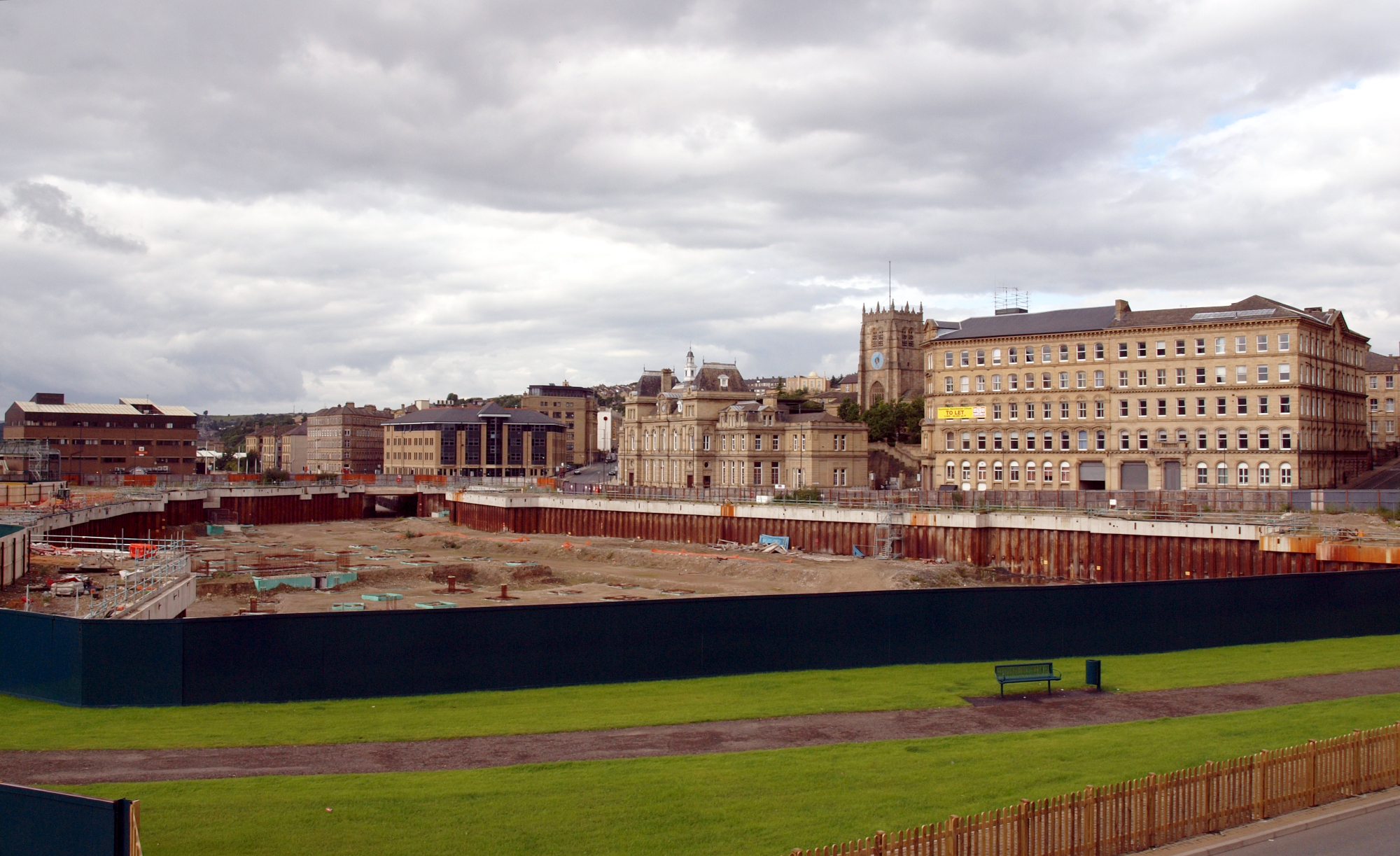 Redevelopment in Bradford city centre seen from Exchange Steps