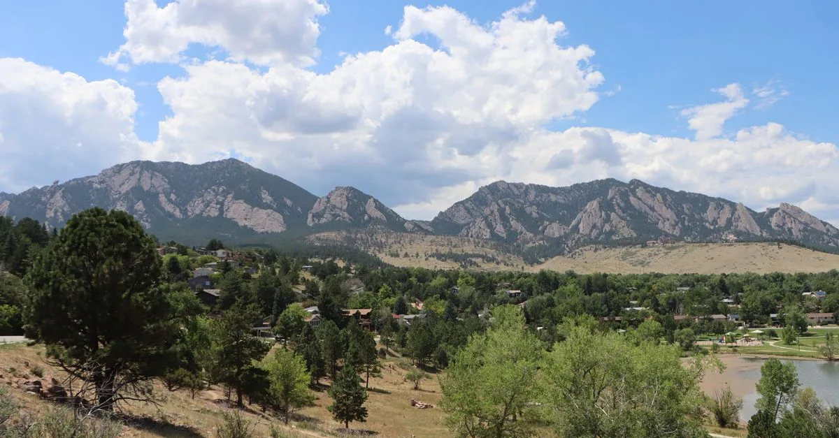 Mid-century neighborhood homes below the Flatirons in South Boulder, Colorado