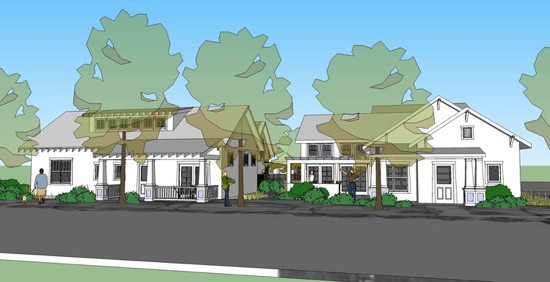 Architectural rendering of Washington Village homes with front porches